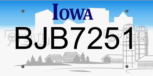 BJB7251 Iowa License Plate