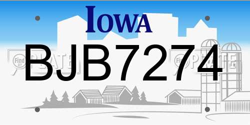 BJB7274 Iowa License Plate