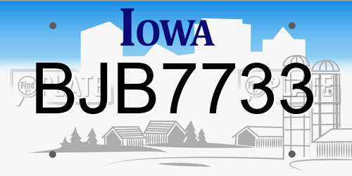 BJB7733 Iowa License Plate