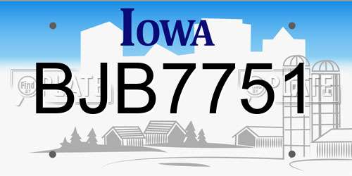BJB7751 Iowa License Plate