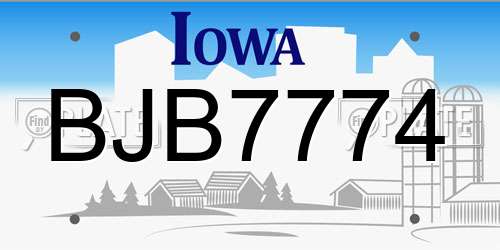 BJB7774 Iowa License Plate