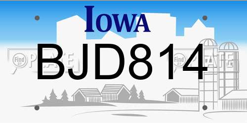 BJD814 Iowa License Plate