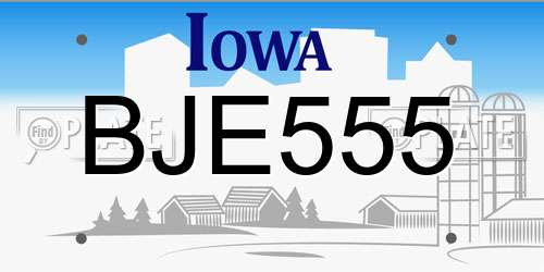 BJE555 Iowa License Plate