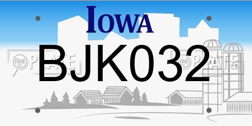 BJK032 Iowa License Plate