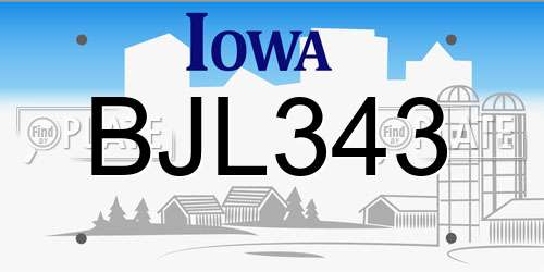 BJL343 Iowa License Plate