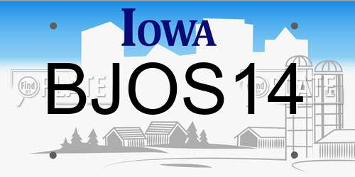 BJOS14 Iowa License Plate