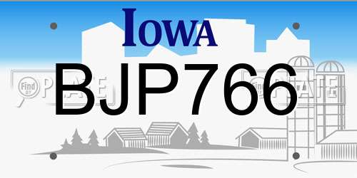 BJP766 Iowa License Plate