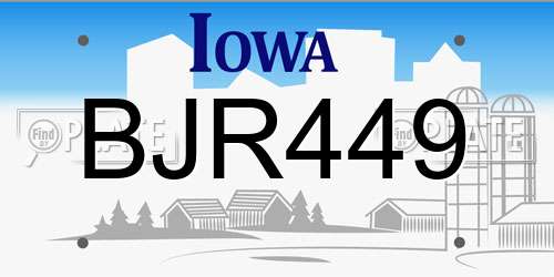 BJR449 Iowa License Plate