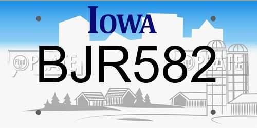 BJR582 Iowa License Plate