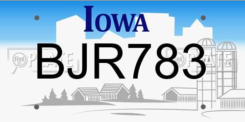 BJR783 Iowa License Plate