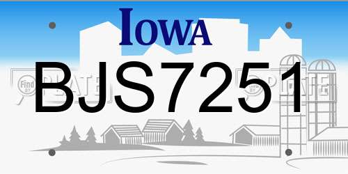 BJS7251 Iowa License Plate