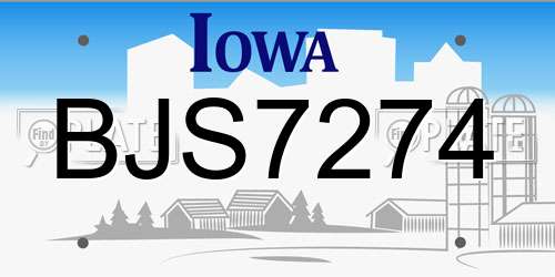 BJS7274 Iowa License Plate