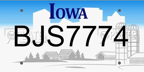 BJS7774 Iowa License Plate