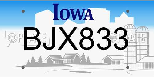 BJX833 Iowa License Plate
