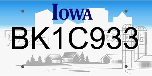 BK1C933 Iowa License Plate