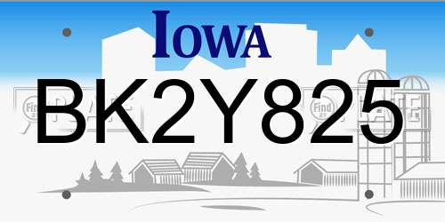 BK2Y825 Iowa License Plate