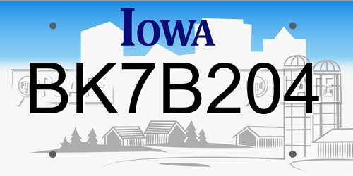BK7B204 Iowa License Plate