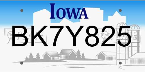 BK7Y825 Iowa License Plate