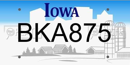 BKA875 Iowa License Plate