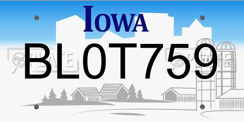 BL0T759 Iowa License Plate