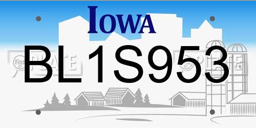 BL1S953 Iowa License Plate