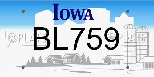 BL759 Iowa License Plate