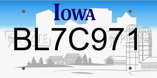 BL7C971 Iowa License Plate