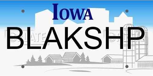 BLAKSHP Iowa License Plate