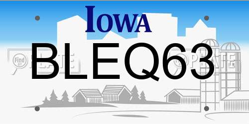 BLEQ63 Iowa License Plate