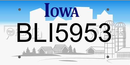 BLI5953 Iowa License Plate