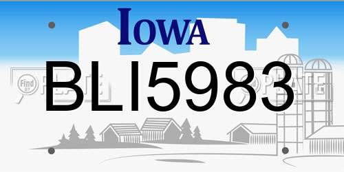 BLI5983 Iowa License Plate