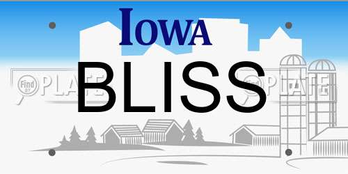 BLISS Iowa License Plate