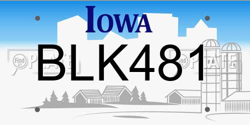 BLK481 Iowa License Plate