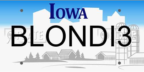 BLONDI3 Iowa License Plate