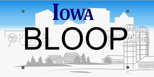 BLOOP Iowa License Plate