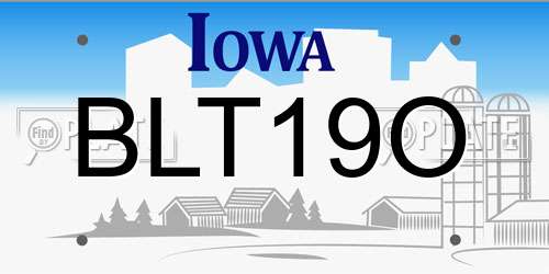 BLT19O Iowa License Plate