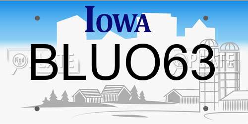 BLUO63 Iowa License Plate