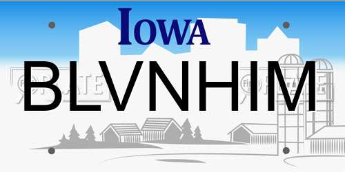 BLVNHIM Iowa License Plate