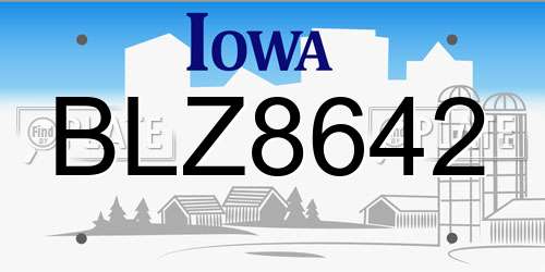 BLZ8642 Iowa License Plate