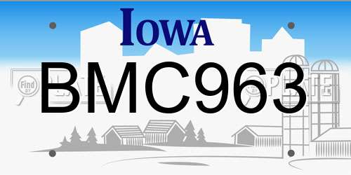 BMC963 Iowa License Plate
