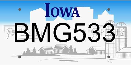 BMG533 Iowa License Plate
