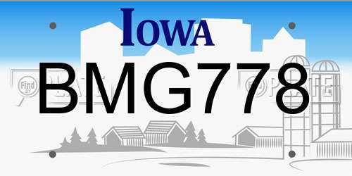 BMG778 Iowa License Plate