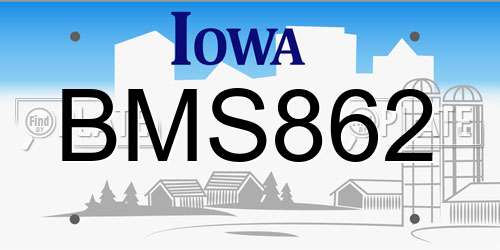 BMS862 Iowa License Plate