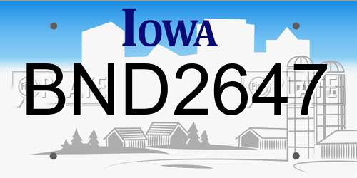 BND2647 Iowa License Plate