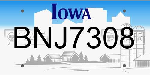 BNJ7308 Iowa License Plate