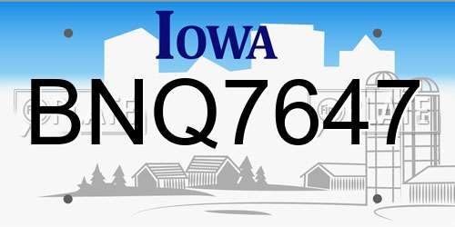 BNQ7647 Iowa License Plate