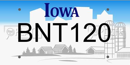 BNT120 Iowa License Plate