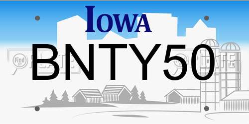 BNTY50 Iowa License Plate