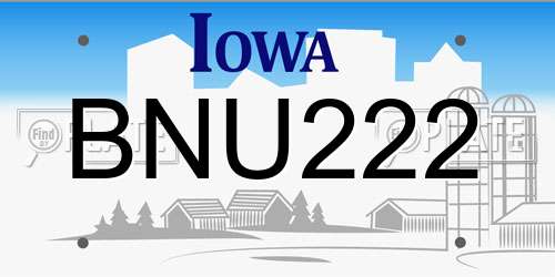 BNU222 Iowa License Plate