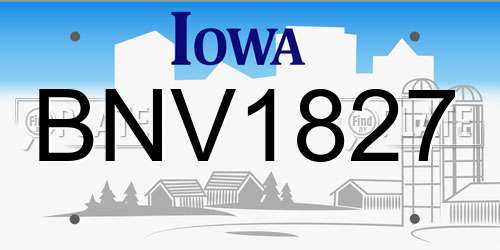 BNV1827 Iowa License Plate